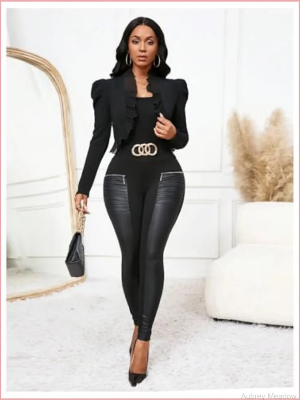 Ruffle Cropped Blazer Jacket Puff Long Sleeve Open Front Bolero